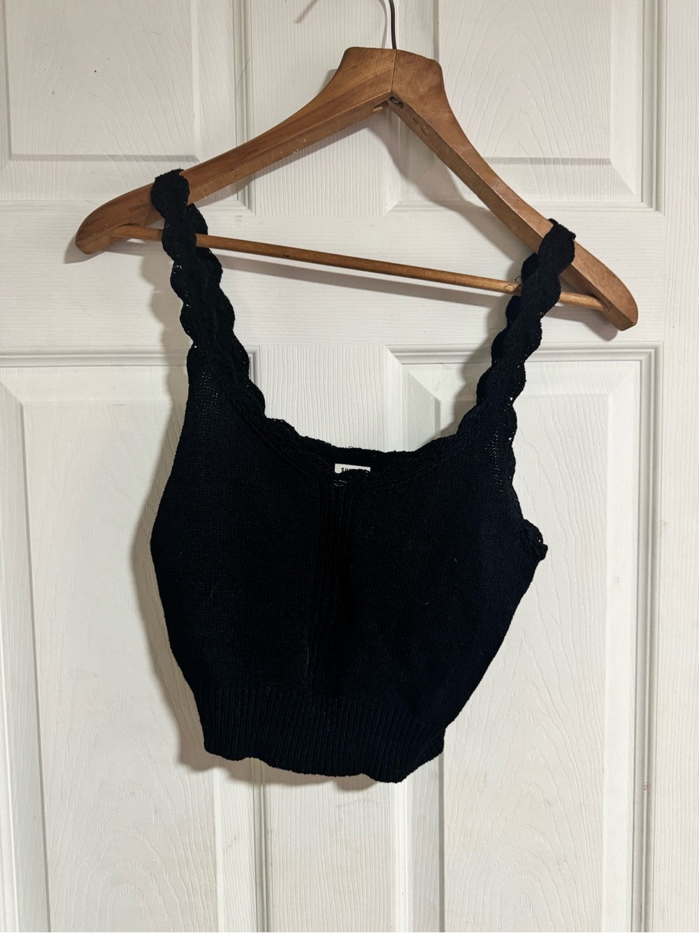 Sunday Best Black Braided-Strap Knit Crop Tank